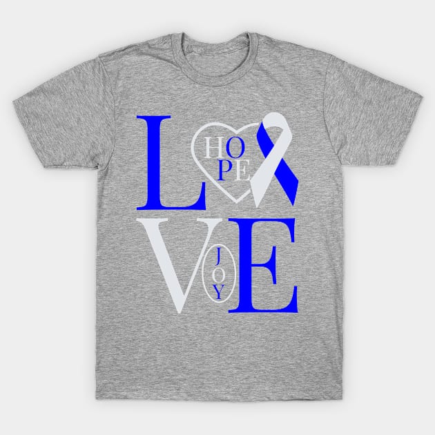 Blue and Silver Awareness Ribbon T-Shirt by The Word Shed